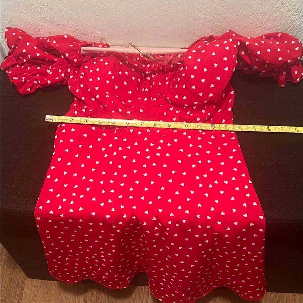 #1646** Red Heart White Print Puff-Sleeve Dress - Inspired Hearts - Picture 8 of 15